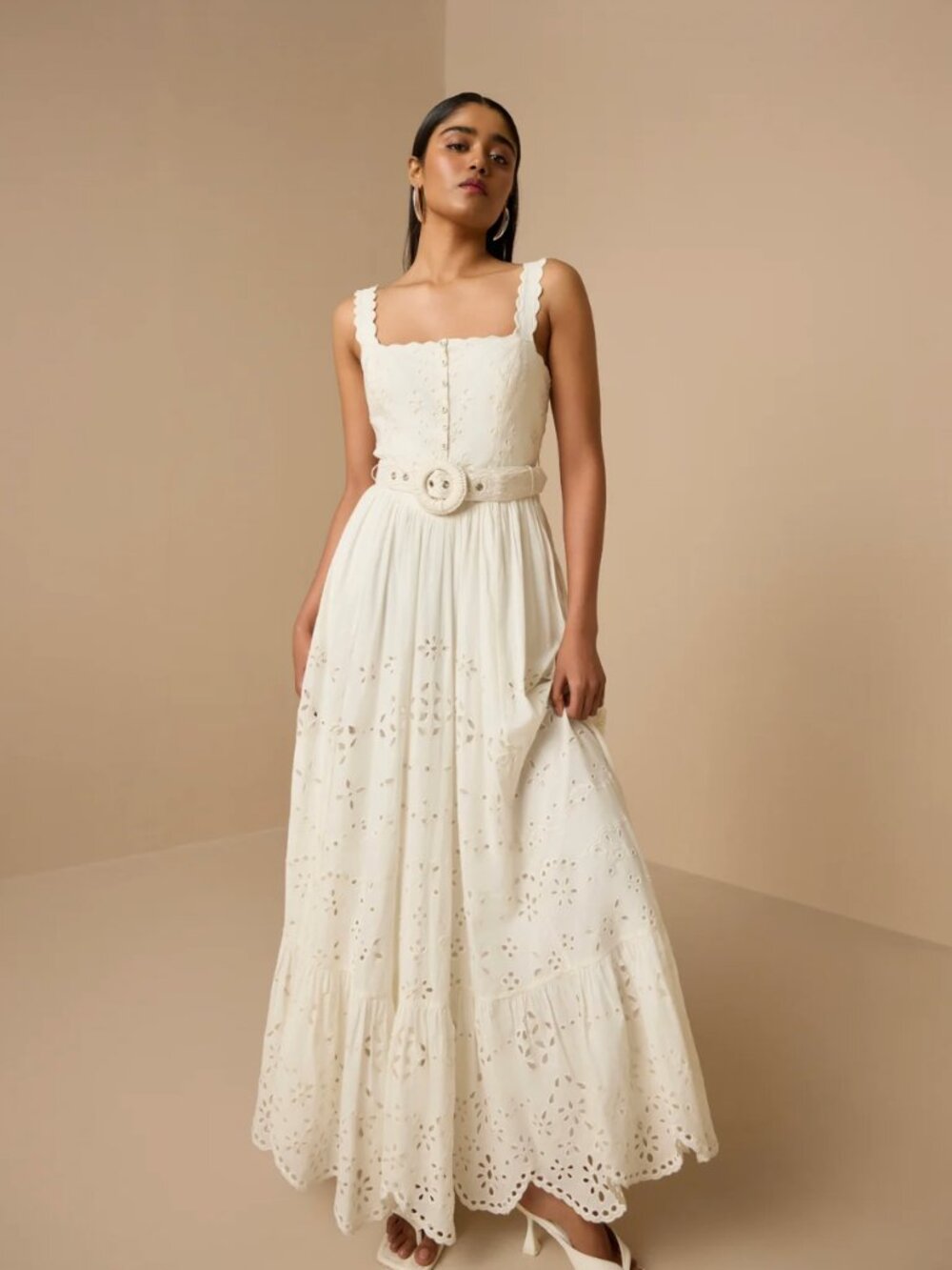 NWT Hemant & Nandita Adya Buckle Maxi Dress Off White, XS